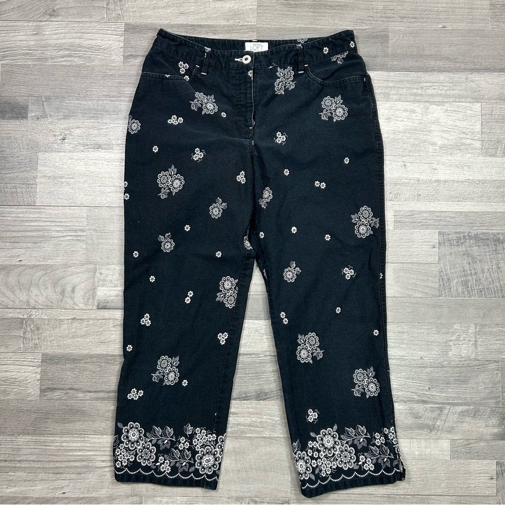 Ann Taylor Loft Black White Floral Capris Cropped Pants